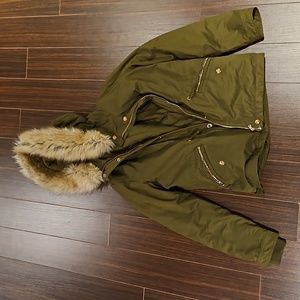 Zara outwear jacket with faux fur hood